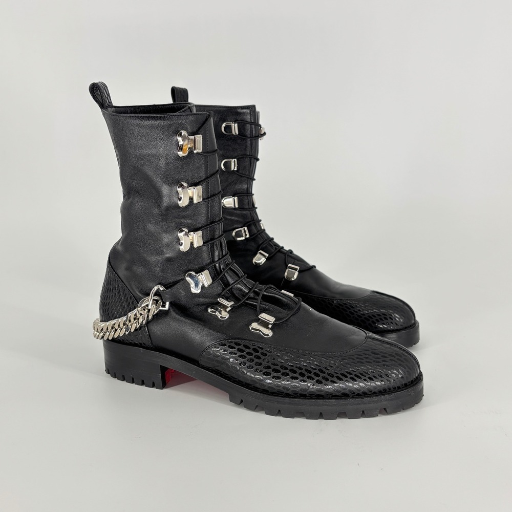 Christian Louboutin Horse Guarda Flat Calf Chain Boots Black Women Size 37 Chain